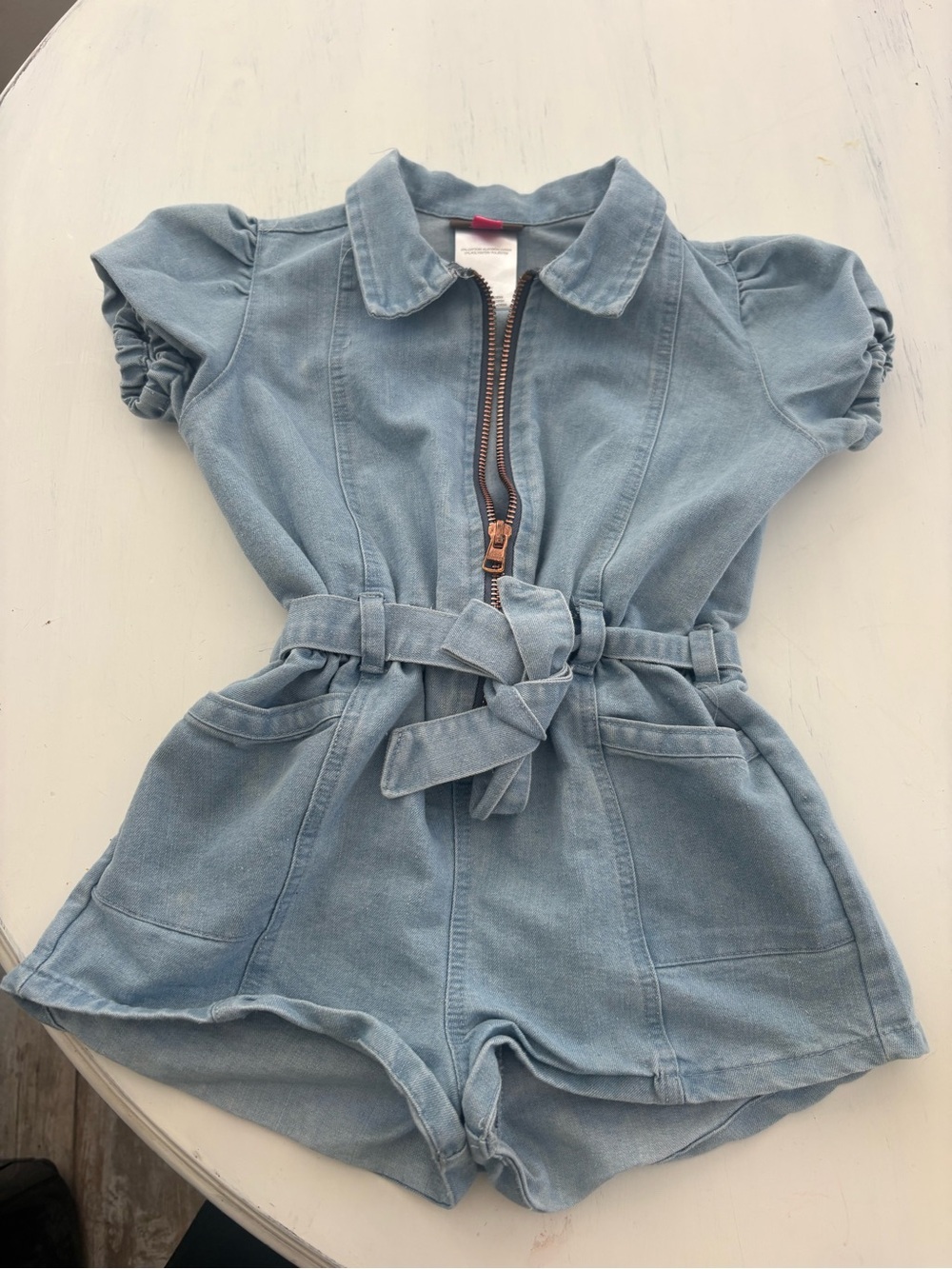Vince Camuto Light Blue Denim Girls Romper with Belt